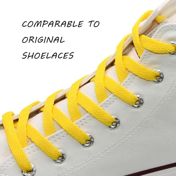 Platta skosnören för sneakers, enkellagers 8 mm polyester skosnöre i platt färg, gyllene gul, med en längd på 47 tum/120 cm.