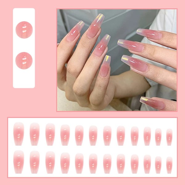 Press on Negler Rosa Nude Ombre Fransk Ballerina Kiste Løsnegler Gradient Naturlig Manikyr Press on Fake Negler Tips Daglig Kontor Fingerbruk