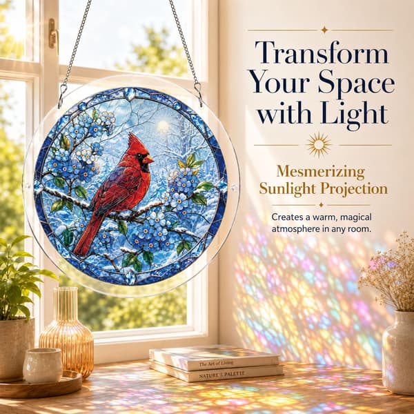 Cardinal Acrylic Puzzle Suncatcher, 83 Pieces DIY Window Decor Winter Cardinal