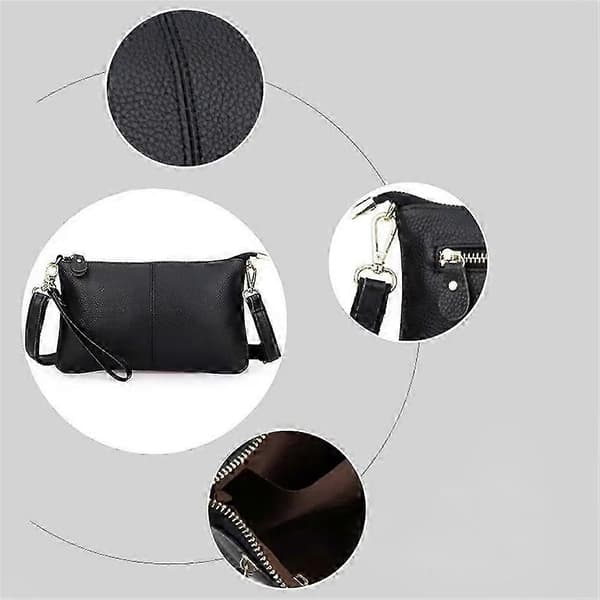 Liten Crossbody-väska för kvinnor Läderplånböcker Axelväskor Handledsväska Clutch Handväskor Black