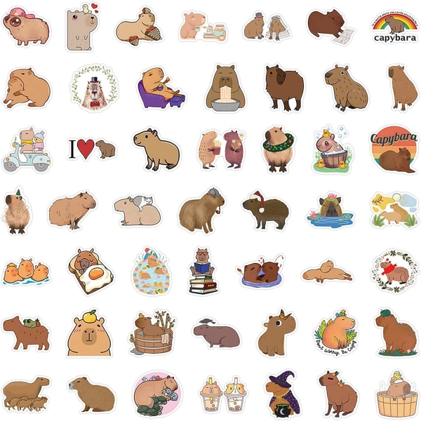 Morsomme Capybara-gaver Klistremerker Pakke 50PCS, Søte Dyreklistremerker for Barn Tenåringer Voksne Kawaii Vinyl Vanntett Klistremerker for Vannflasker Bærbar PC