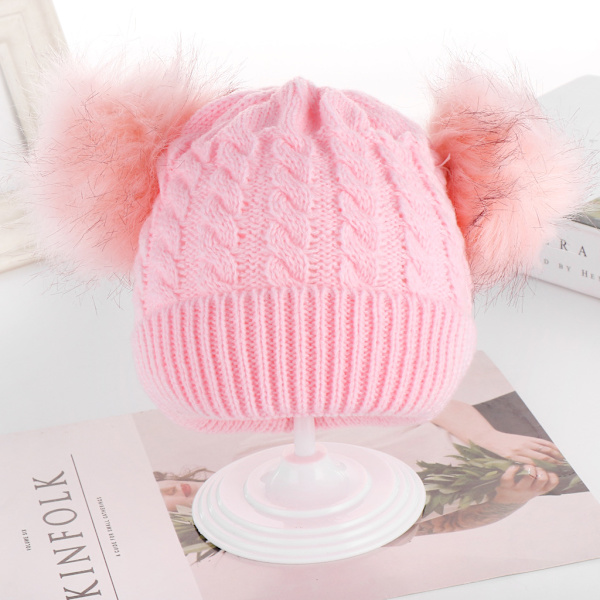 Vauvan talviset kaksinkertaiset neulotut hattu- ja huivisettit Pink