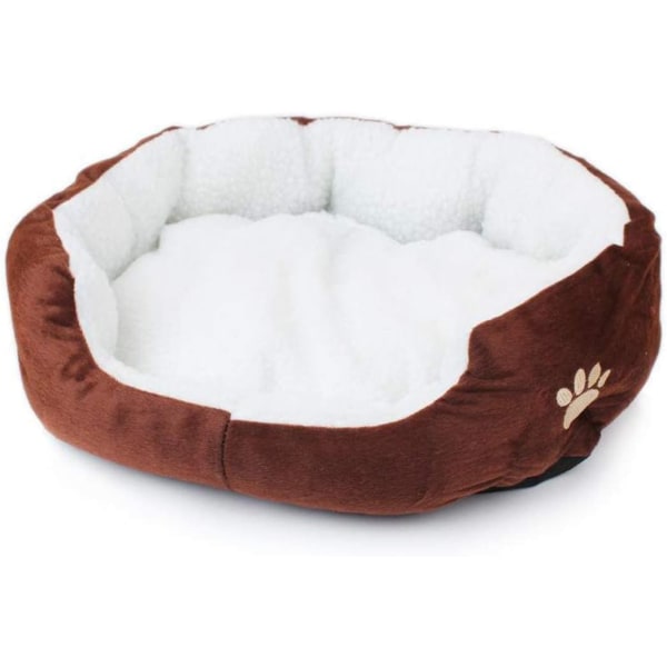 Husdjurssäng för katter och små medelstora hundar med rund eller oval donutkudde, häckande säng, kaffe, 50 * 40, B