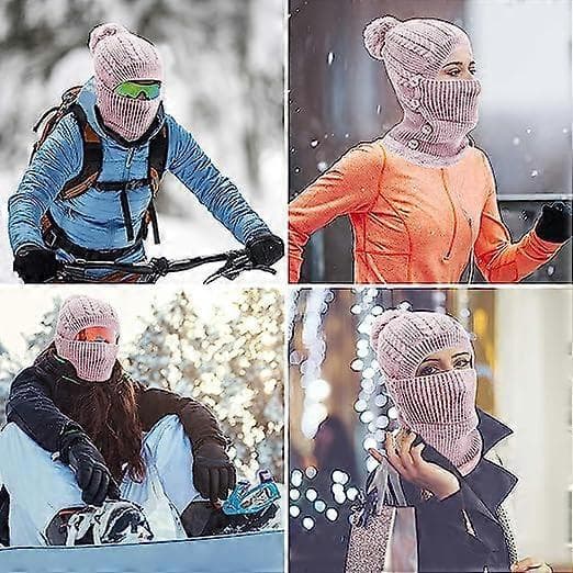 Winter Warm Knitted Hat and Neck Warmer, Soft Knitted Hat with Serving