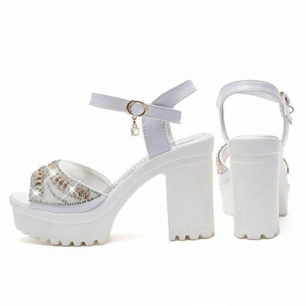 Dame Kilesko Tyksålede Sandaler Justerbar Spænderem Platform Sandaler til Daglig Brug Sommer Festlig Fest White 37