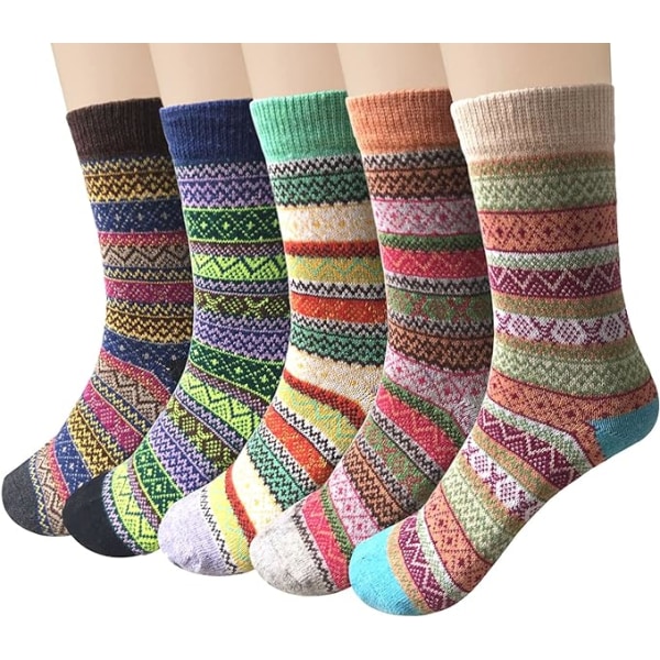 5 Pairs Womens Wool Socks Thick Knit Vintage Winter Warm Cozy  Autumn and winter new dual retro rabbit wool socks high-end national wind warm socks.