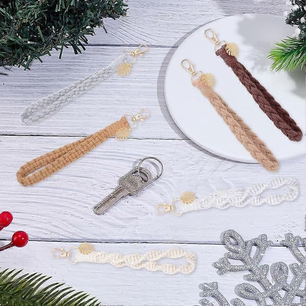 1 sæt DIY Makrame Nøglering Sæt Vintage Boho Makrame Palmeblad Nøglering Fremstillingssæt til Begyndere Dar