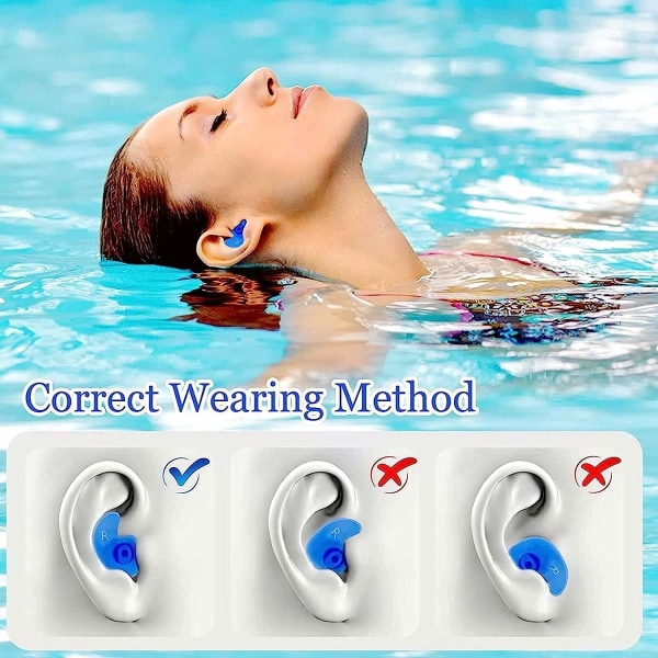 Öronproppar för simning, uppgraderade 4 par professionella vattentäta återanvändbara öronproppar i silikon för simning, duscha, bada, surfa och snorkla