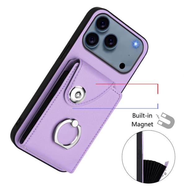 iPhone 17 Pro Cover med Kortlomme og Ringholder - PU med Snor
