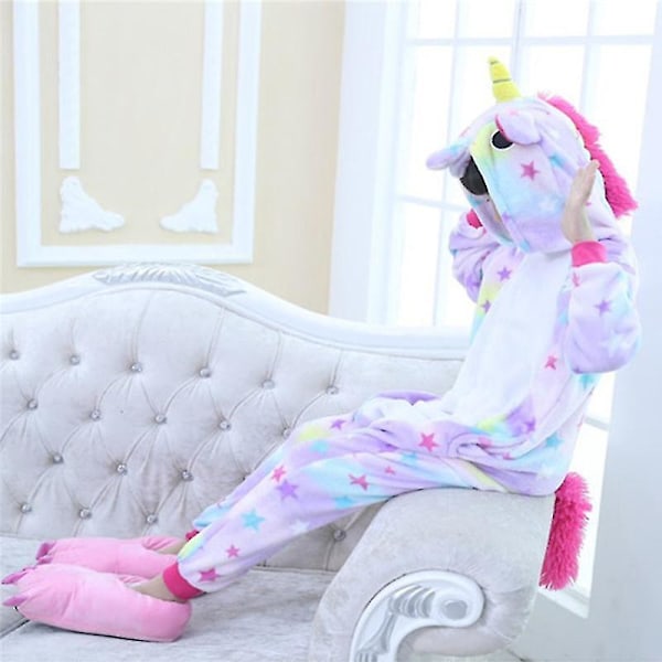 Børn Drenge Piger Enhjørning Heldragt Plys Nattøj Romper Jumpsuit Onesie Pyjamas Natkjole Purple Star 4-5 Years