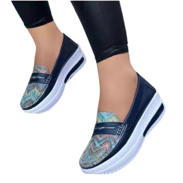 Kvinnors Platform Sneakers Runda Tå Slip-on Skor PU Tillverkade för Daglig Casual Blue 41