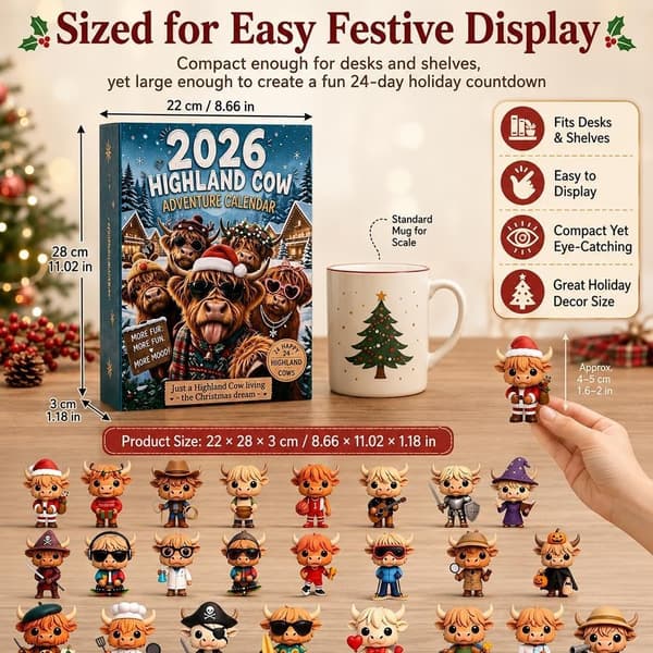 2026 Jul Varme 3D Form Ko Figur Julekalender Highland Dekoration