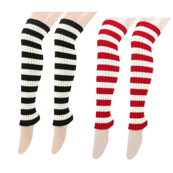 Stribede strikkede benvarmere til kvinder, lårhøje strømper, benærmer til dansefest-outfits og vintervarme, lyserøde og hvide striber Pink white strips