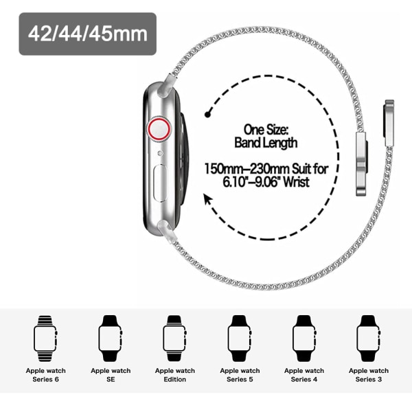 Magneettinen Apple Watch -ranneke - hopea 42/44/45mm