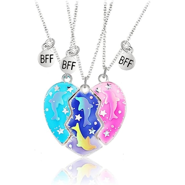 Vänskapshalsband Best Friend Halsband för 3 flickor Magnetisk matchande hjärthänge BFF-halsband för syster