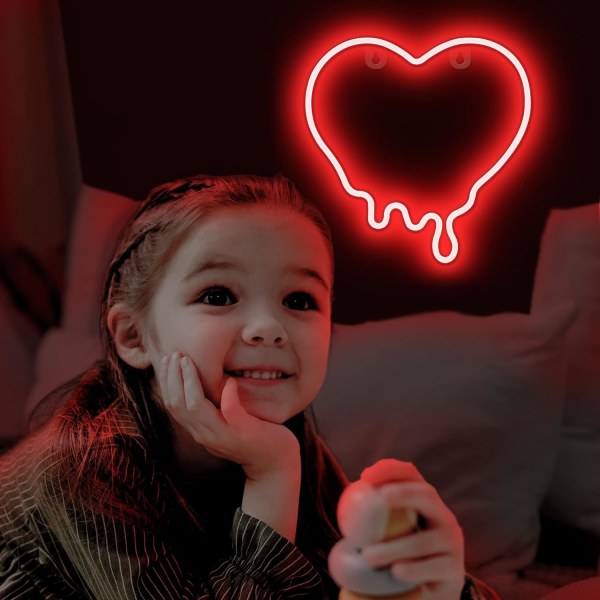 Hjärta neonskylt - Smält hjärtljus för tonåringar/barn/flickor Rumsinredning - Droppande hjärtformade ljus - 8,7 x 8,7-tums LED-skylt för väggdekoration