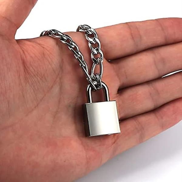 /EA/Hængelås Halskæde Rustfrit Stål Låsekæde til Mænd Kvinder Sølv