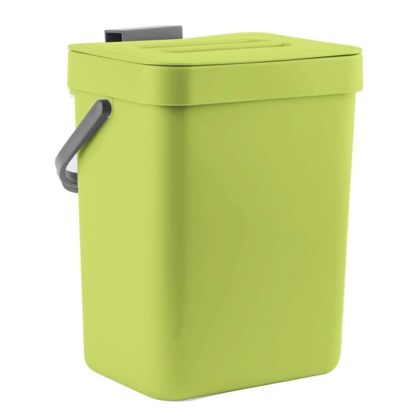 Food Waste Basket Bin for Kitchen, Small Countertop Compost Bin with Lid, Odor-Free Food Scrap Container, Wall Mounted Garbage Can, 3L/0.8 Gal, Green