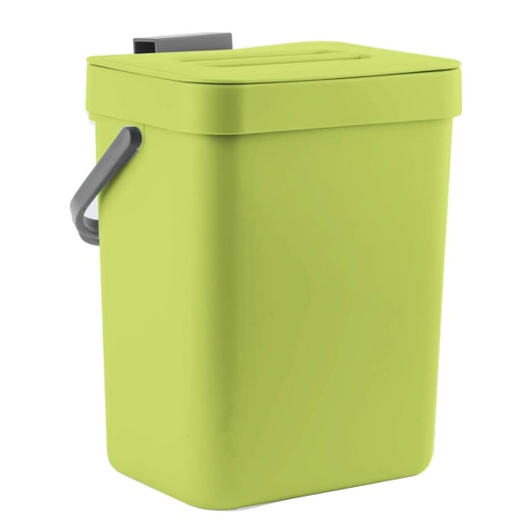 Matavfallskorg för kök, liten kompostkorg med lock, luktfri matskrotbehållare, väggmonterad soptunna, 3L/0,8 gal, grön