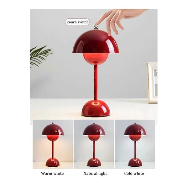 Top Touch Switch LED Bordlampe Genopladelig Blomsterknop Svampe Design Stueindretning Skrivebord Natbordslampe, A