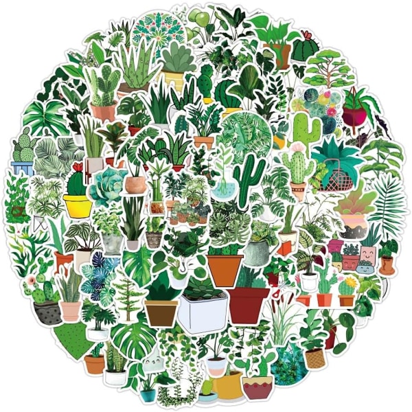 100 st Levande naturliga gröna växtklistermärken Salviakaktus Ormbunke Blommor Estetiska dekaler för Hydroflask, Vattenflaskor, Journal, Scrapbook Bärbara datorer