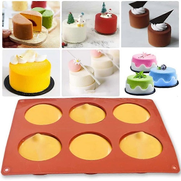 Silikonformar, 3-pack, 6 håligheter, 5,1 cm, rund cylinderform för cupcakes, handgjord tvål