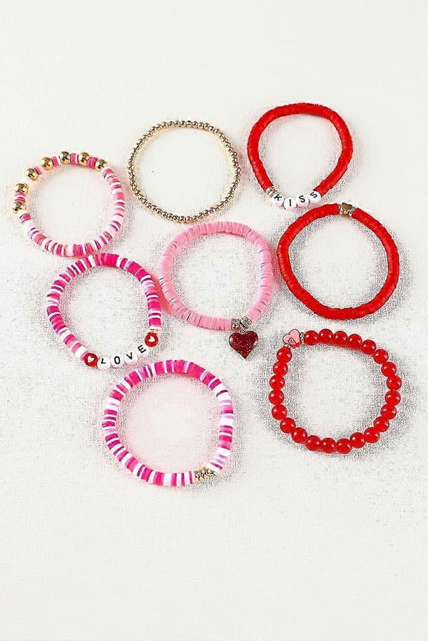 Dame Pink Valentines KÆRLIGHED XOXO Hjerteformet Perlearmbåndssæt