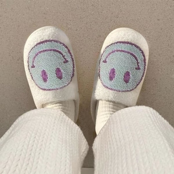 Smilende ansigtsslippers til kvinder Happy face slippers Retro blød plys varm slip-on slippers, hyggelige indendørs udendørs slippers grøn 42-43 yards