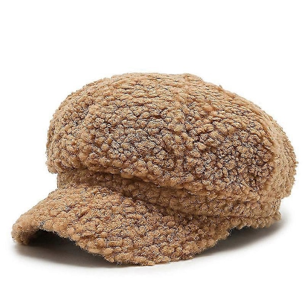 Nye Vinter Dame Lammeuld Ottekantede Hatte Fortykket Beret Med Skygge Efterår Kvinde Casual Mode Hold Varm Spidse Kasketter Gorras (Khaki)
