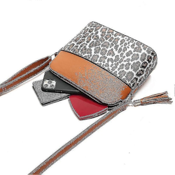 Damer Ormhud Spetsad Leopard Messenger Väska Dam Handväska Retro Kvinnliga Fransar Axelremsväska PU Läder