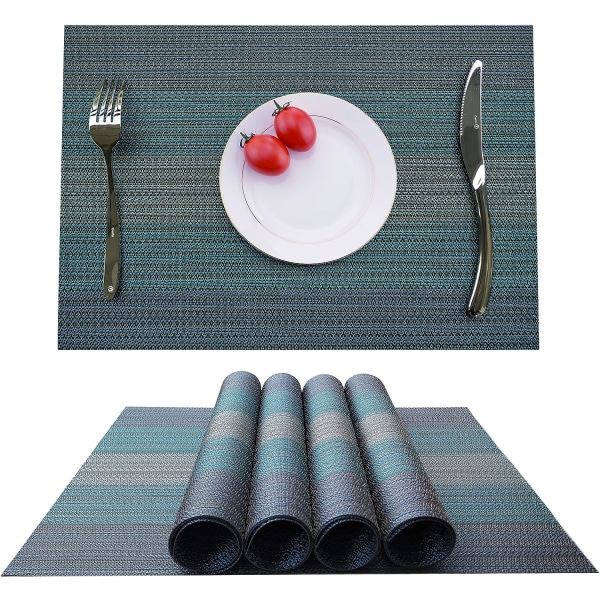 Set med 4 PVC bordstabletter, halkfria och tvättbara, resistenta mot värme och smuts, Syntetiska fibrer