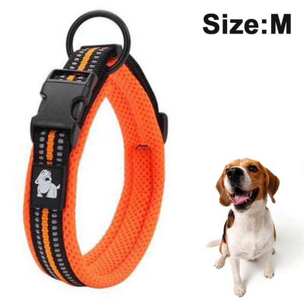 Medium and large dog collar 3M Reflective Mesh Padded Dog Collar Adjustable Nylon Outdoor Adventure Pet Collar-Orange-m