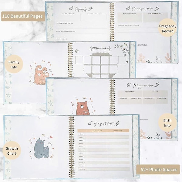 Baby Minnebok Scrapbook Fotoalbum Graviditetsdagbok Søt Dyreminne Opptegnelses Journal H