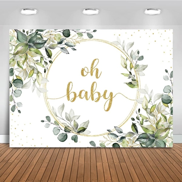 Grønt baby shower bakteppe gull oh baby bakgrunn grønn eukalyptus baby shower fest kakebord dekorasjon banner fotoboks rekvisitter (6x4ft)