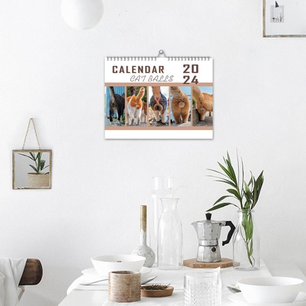 Kattkalender 2024 | Katthålskalender för skämtpresent | Hängande väggkonst månatlig familjekalender | Roliga och roliga presenter för vuxna-B
