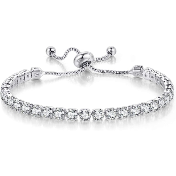 Tennis Bracelets for Women White Gold Plated Diamond AAA+ Cubic Zirconia CZ Dainty Classic Adjustable Slider Bracelet Silver Fashion Jewelry