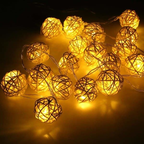 Rattan kugle LED-lyskæde, 20 LED-kuglelys dekorative 5 cm