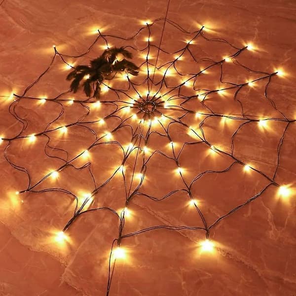 70 LED Halloween edderkoppespind-lys med batteriboks, 8 tilstande, feststemningslampe, uden edderkop Multicolor Purple