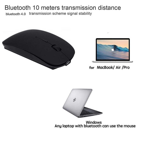 Uppladdningsbar Bluetooth mus kompatibel med Mac Laptop Trådlös Bluetooth mus kompatibel med Windows Laptop-svart