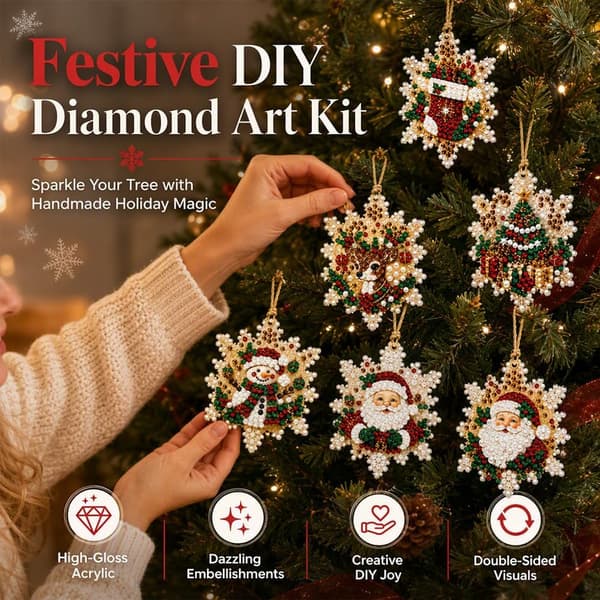 Julepynt DIY Perlediamantkunstsett for voksne (Snøfnugg) Diamantkunst Julepynt Perlekunstsett for vindusoppheng til jul