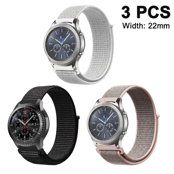 3st kompatibla med Samsung loop watch - reflekterande svart + reflekterande vit + pudersand 22MM