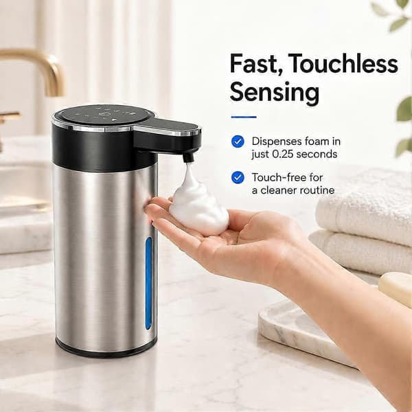 Automatisk Skummende Sæbedispenser Berøringsfri, 304 Rustfrit Stål Håndsæbedispenser, USB Genopladelig, 13,5 Oz (400 Ml)