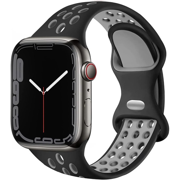 Kompatibel med Apple Watch Band Herr Damer, Andas Silikon Sport Ersättningsarmbandsrem för storlek: 38/40/41 mm/Svart & Grå