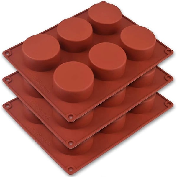 Silikonformar, 3-pack, 6 håligheter, 5,1 cm, rund cylinderform för cupcakes, handgjord tvål