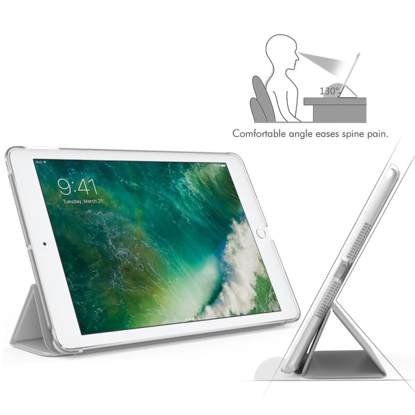 Fodral - Slim Lightweight Smart Case Stand Cover med genomskinlig frostad bakskydd med automatisk väckning/sömn-silver