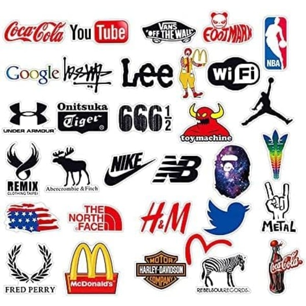 100 seje logo-klistermærker, vandtætte vinyl-klistermærker, der passer til bærbare computere, tablets, mobiltelefoner, vandflasker, cykler, bagagecomputere