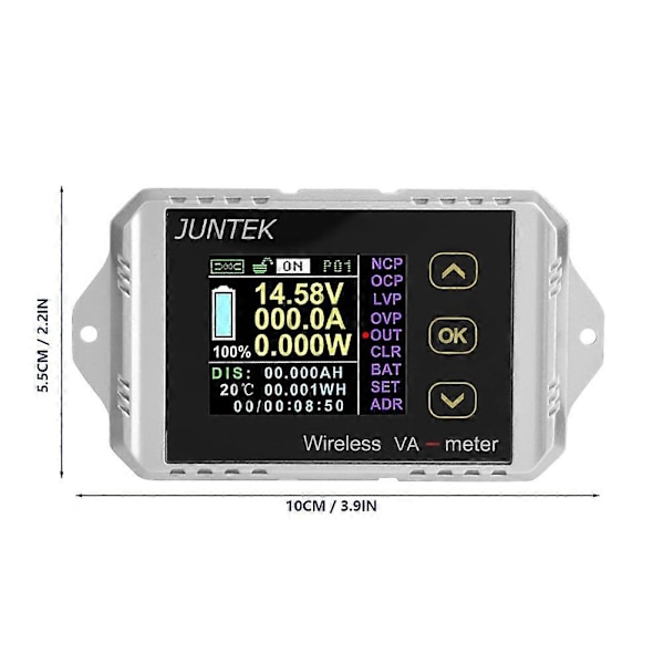 Trådlös Färg LCD-Skärm DC Spänningsmätare Strömmeter Wattmätare (VAT-1050, 0-50A 0-100V)