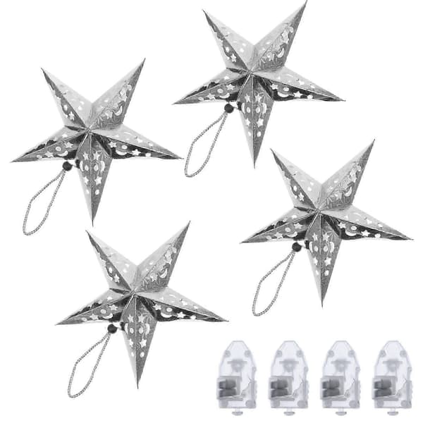 1 sæt juleophæng stereo-stjerne med lys til juledekoration 30X30X7CM Silver