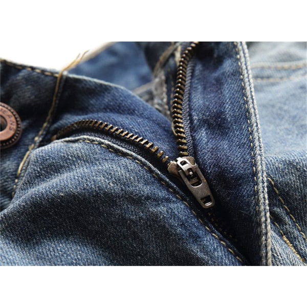 Straight ripped jeansshorts för män Distressed knälång passform jeans Vintage tvättade Casual jeansbyxor