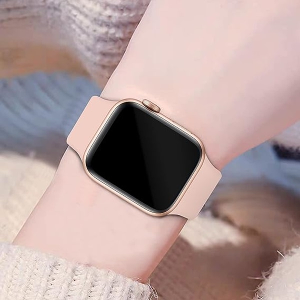 Remmer kompatibel med Apple Watch 42mm 44mm 45mm 49mm, erstatning myk silikon sportstilbehør armbånd for kvinner menn（Rosa sand）